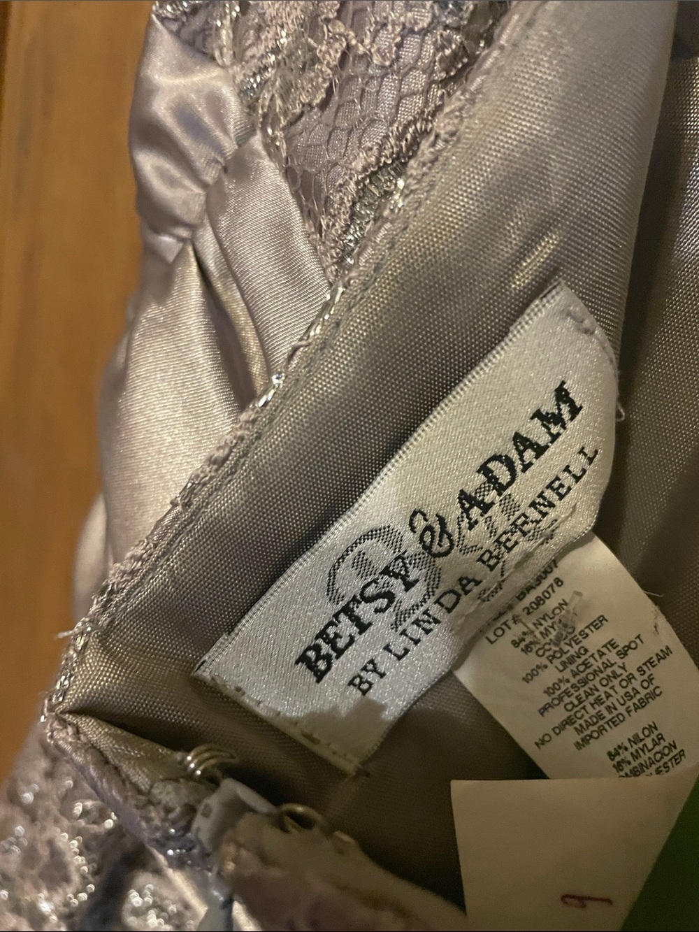 Betsy & Adam Shimmery Silver Lace Evening Dress - Picture 3 of 5